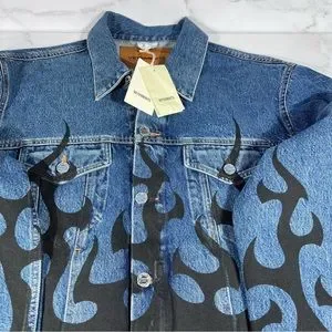 Vetements Jackets Coats Vetements Flame Printed Denim Button
